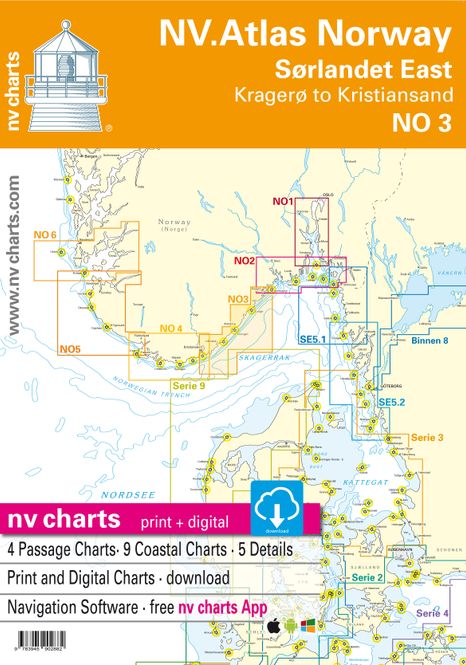 Hovedbilde Kart kombi Atlas No 3 - Kristiansand til Kragerø