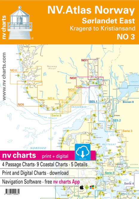 Hovedbilde Kart kombi Atlas No 3 - Kristiansand til Kragerø