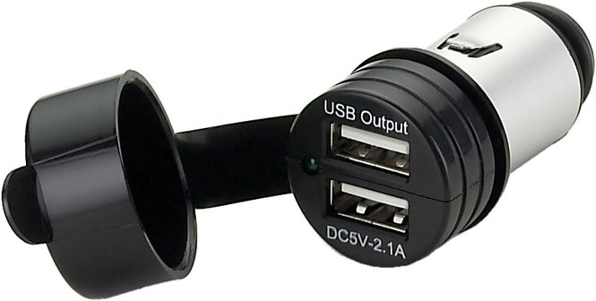 Hovedbilde USB-lader dobbel, kontakt m/sig. støpsel 12-24V