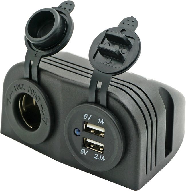 Hovedbilde Strømuttak + dobbel USB, utenpåliggende